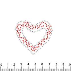 Термоапликация стразы металл Сердце красное 50х50мм красно-серебристая