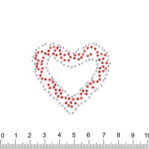Термоапликация стразы металл Сердце красное 50х50мм красно-серебристая