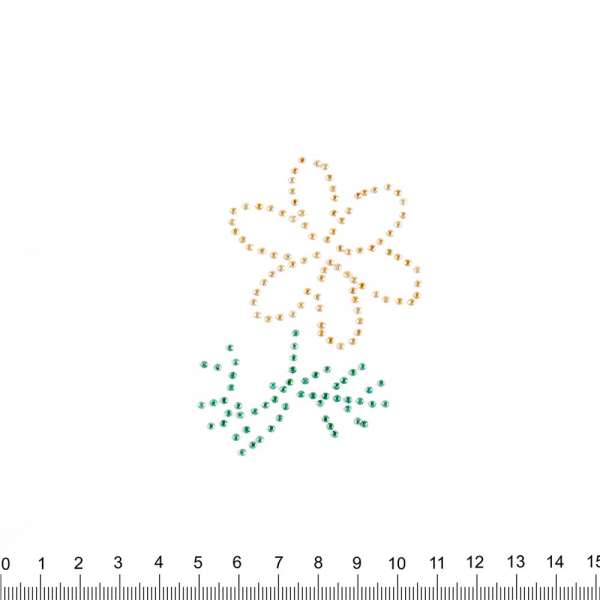 Термоапликация стразы металл Цветок 55х80см золотисто-зеленая