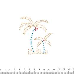 Термоапликация стразы металл Пальмы 70х80мм желто-голубые