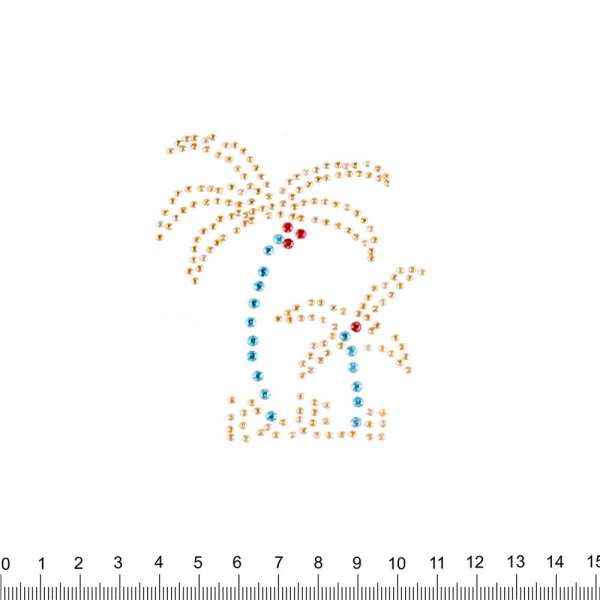 Термоапликация стразы металл Пальмы 70х80мм желто-голубые