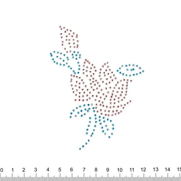 Термоапликация стразы металл Цветок 90х100мм розово-голубая