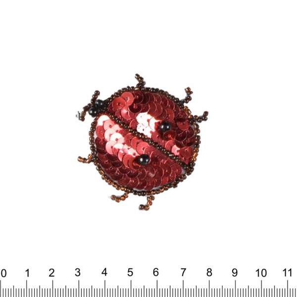 Нашивка с пайетками Божья коровка 50х50мм красно-черная