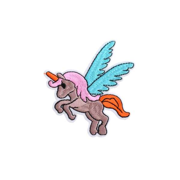 Термоаппликация Единорог с зелеными крыльями 80х80мм коричневый