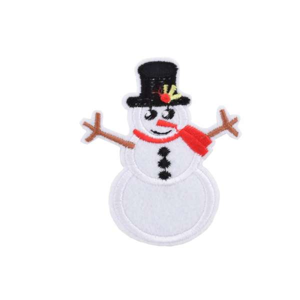 Термоаппликация Снеговик в шляпе черной 70х80мм