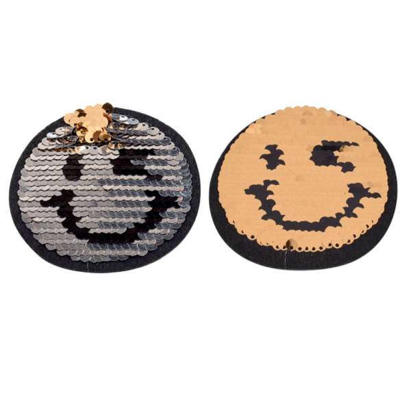 Термоаппликация Пайетки смайлик 70х70мм серебро/золото