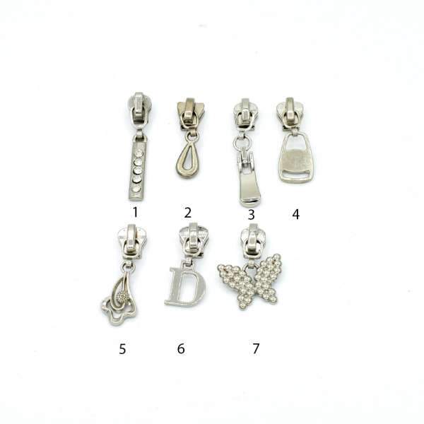 Бегунок на металлическую молнию №3 никель с фигурным язычком