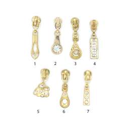 Бегунок на спиральную молнию №3 золото со стразой разный