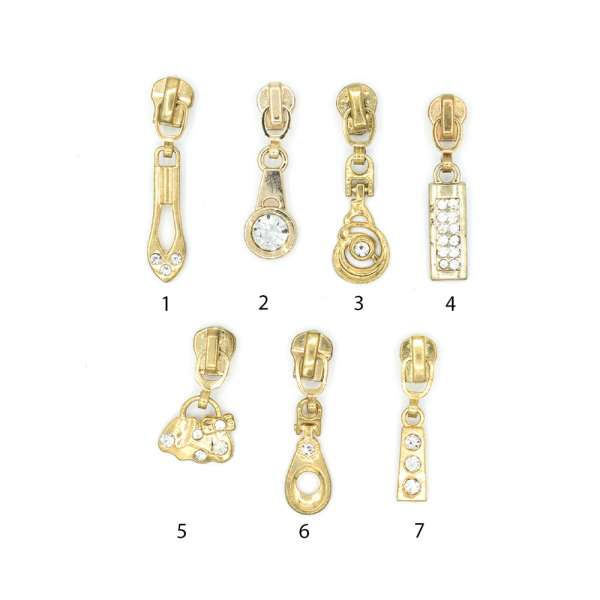 Бегунок на спиральную молнию №3 золото со стразой разный