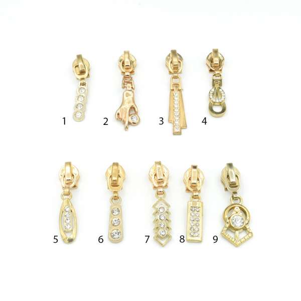 Бегунок на спиральную молнию №7 золото со стразами