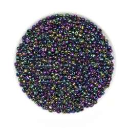 Бисер черный малиново-зеленый отлив, упаковка 50г