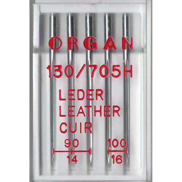 Иглы для кожи ORGAN LEATHER MIX №90/14, №100/16 (набор 5 шт) для бытовых швейных машин