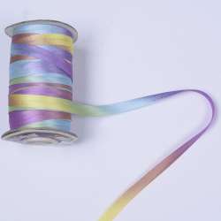 Косая бейка атласная 16мм (5/8") радуга сиренево-голубая