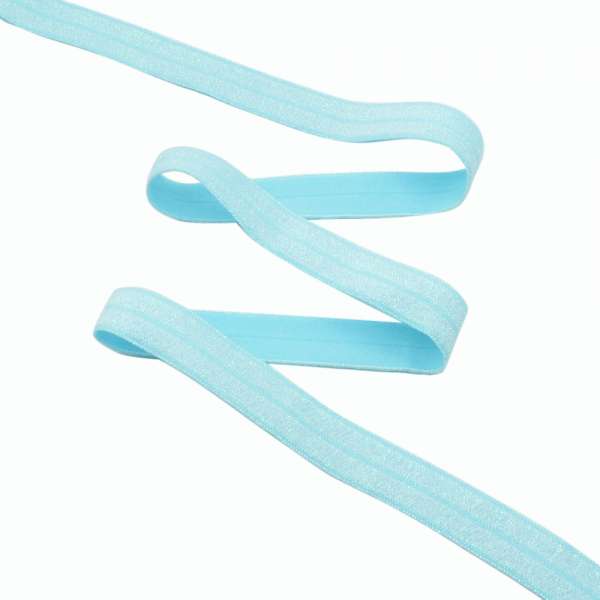 Косая бейка стрейч с люрексом 15 мм голубая