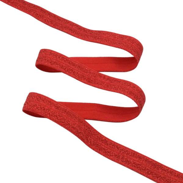 Косая бейка стрейч с люрексом 15 мм красная