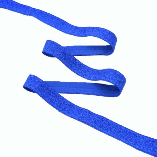 Косая бейка стрейч с люрексом 15 мм синяя