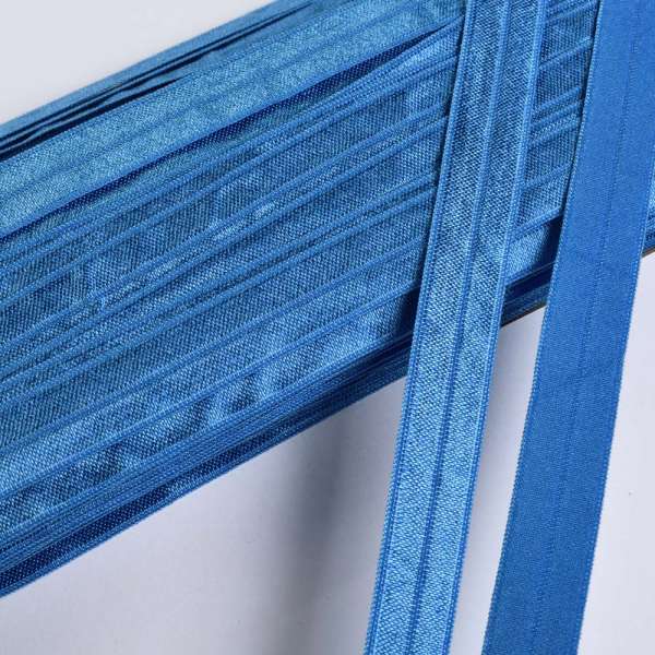 Косая бейка стрейч 15 мм синяя