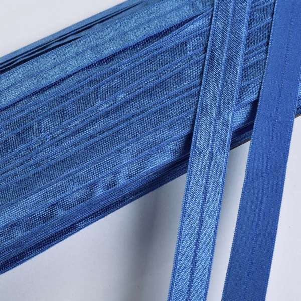 Косая бейка стрейч 15 мм голубая темная