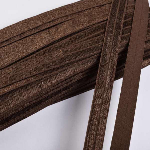 Косая бейка стрейч 15 мм коричневая