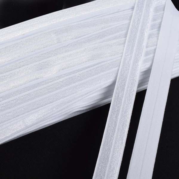 Косая бейка стрейч 15 мм белая