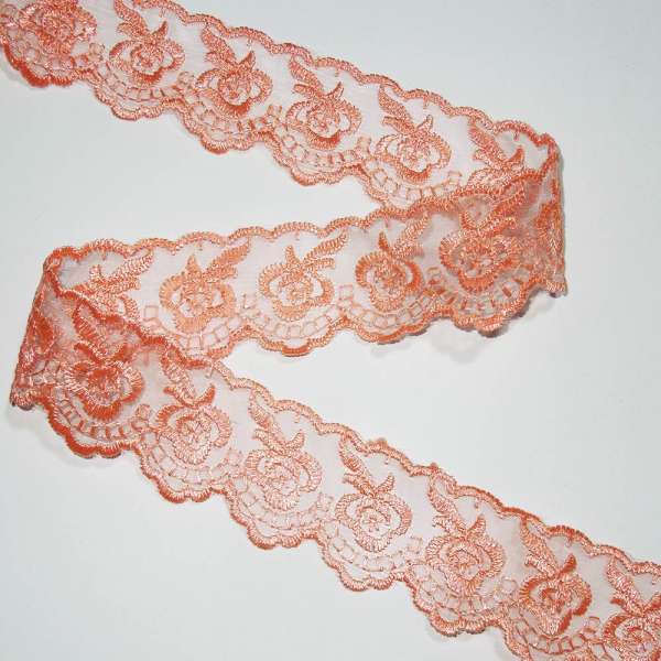 Кружево капрон 40мм кораллово-розовое