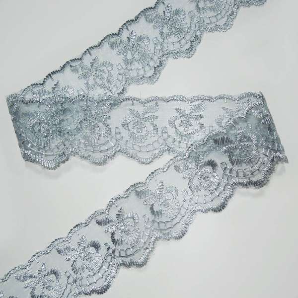 Кружево капрон 40мм серо-голубое