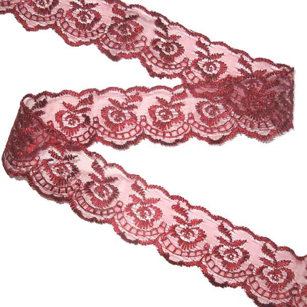 Кружево капрон 40мм бордовое