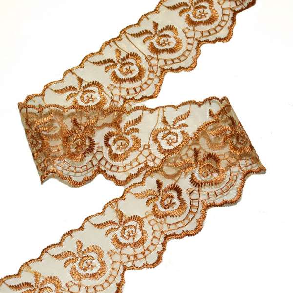 Кружево капрон 40мм коричнево-золотистое