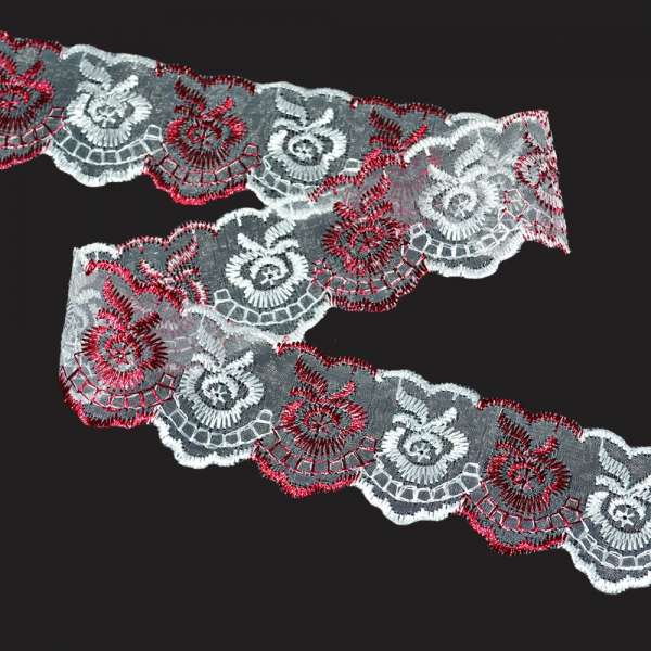 Кружево капрон двухцветное 40мм бордово-белое