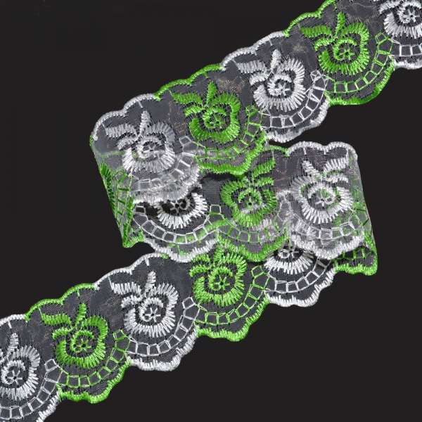 Кружево капрон двухцветное 40мм зелено-белое