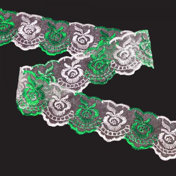 Кружево капрон двухцветное 40мм бирюзово-белое