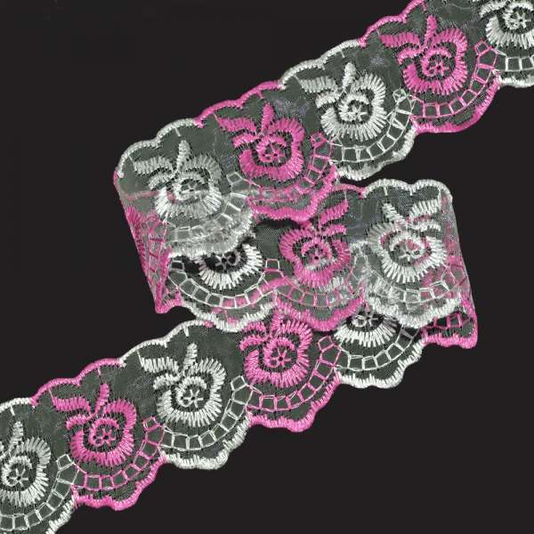 Кружево капрон двухцветное 40мм розово-белое