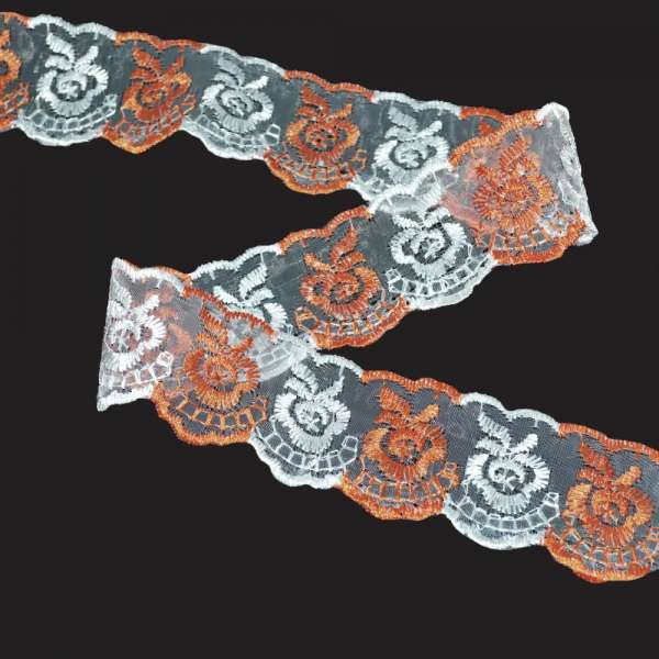 Кружево капрон двухцветное 40мм персиково-белое