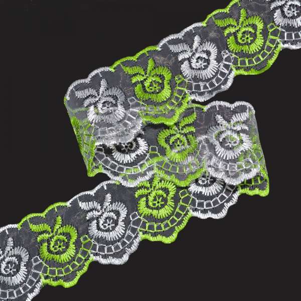 Кружево капрон двухцветное 40мм салатово-белое