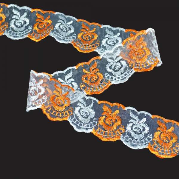 Кружево капрон двухцветное 40мм оранжево-белое