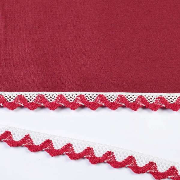 Кружево хлопок зигзаг 20мм бело-бордовое