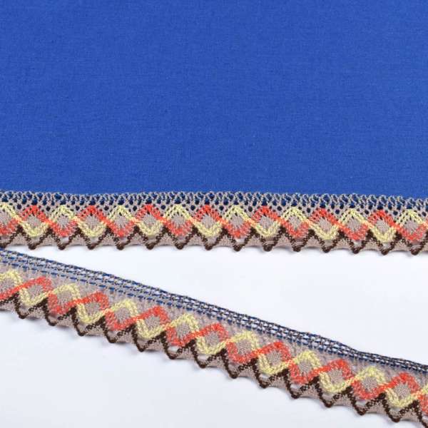 Кружево хлопок зигзаг 35мм серое с оранжевыми и желтым