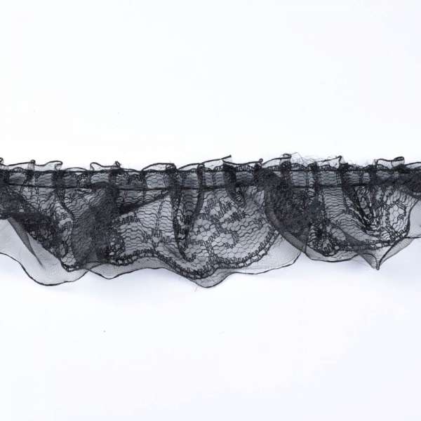 Кружево рюш с капроновой лентой двухслойное 50мм черное