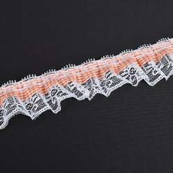 Кружево рюш с лентой в клетку 50мм оранжевое с белым