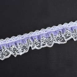 Кружево рюш с лентой в клетку 50мм сиреневое с белым