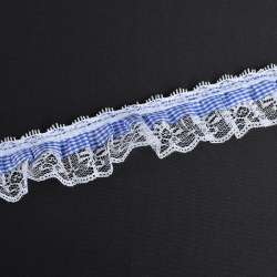 Кружево рюш с лентой в клетку 50мм синее с белым
