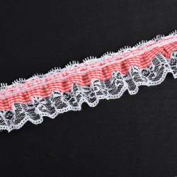 Кружево рюш с лентой в клетку 50мм красное с белым