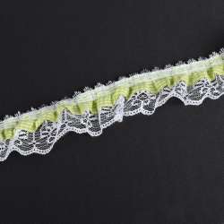 Кружево рюш с лентой в клетку 50мм салатовое с белым