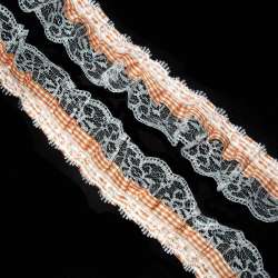 Кружево рюш с лентой в клетку 50мм терракотовое с белым