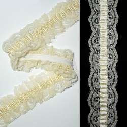 Кружево рюш на резинке с атласной лентой 40мм кремовое