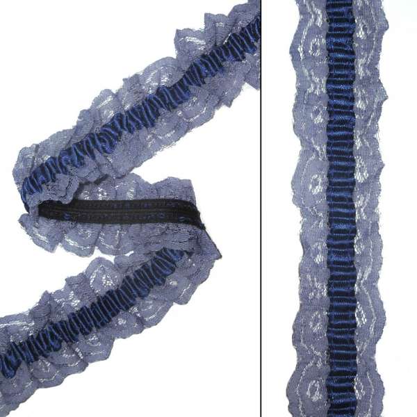 Кружево рюш на резинке с атласной лентой 40мм сиреневое