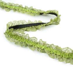 Кружево рюш на резинке с атласной лентой 40мм зеленое