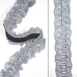 Кружево рюш на резинке с атласной лентой 40мм серое