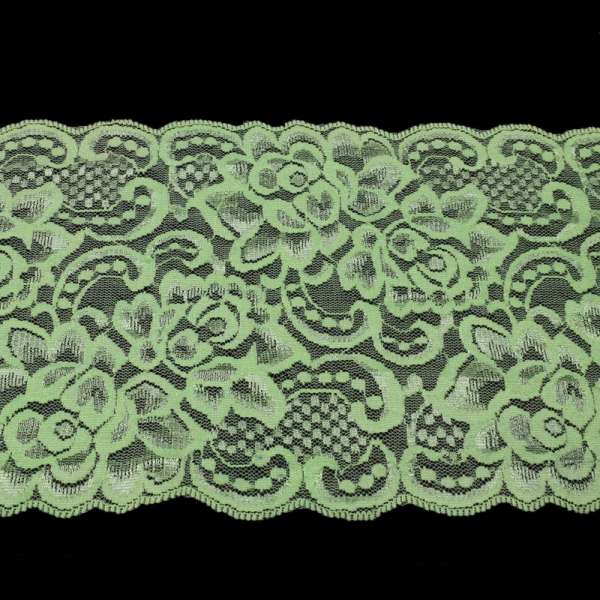 Кружево стрейч розы 175мм салатовое