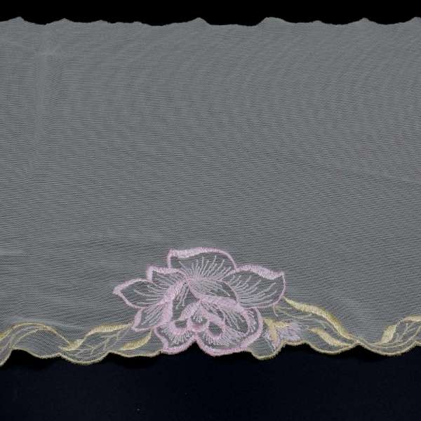 Кружево стрейч бежевое с розовыми розами, ш.22см, 1-стор